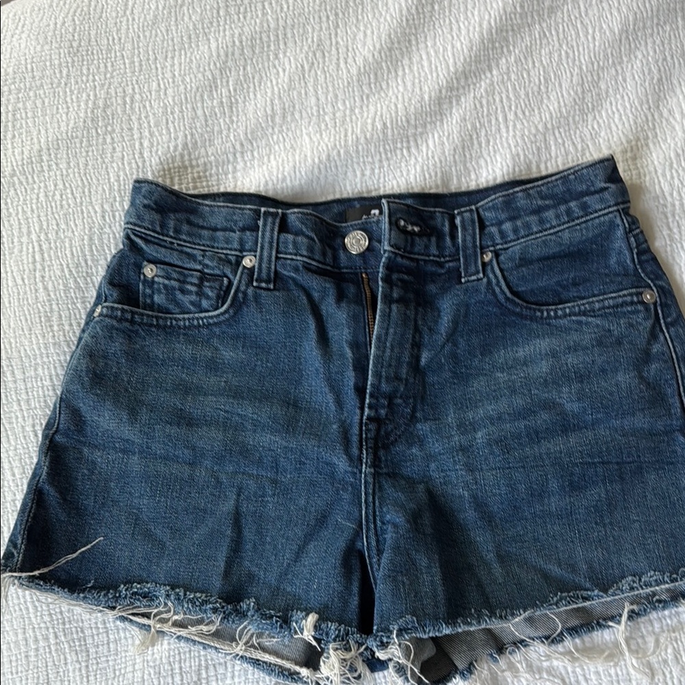 7 For All Mankind Blue Jean Shorts High-Waisted Frayed Hem